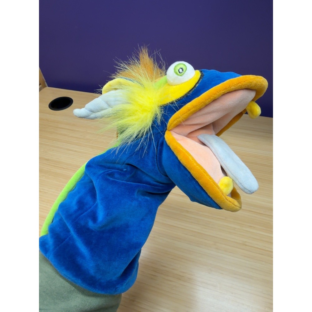 Vintage 1999 Manhattan Toy Blue Monster Dragon Hand Puppet Plush 14"